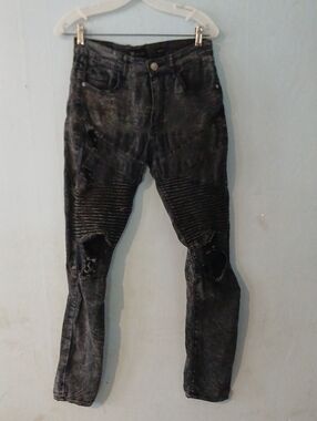 Waimea Men's Black Distressed Biker Jeans